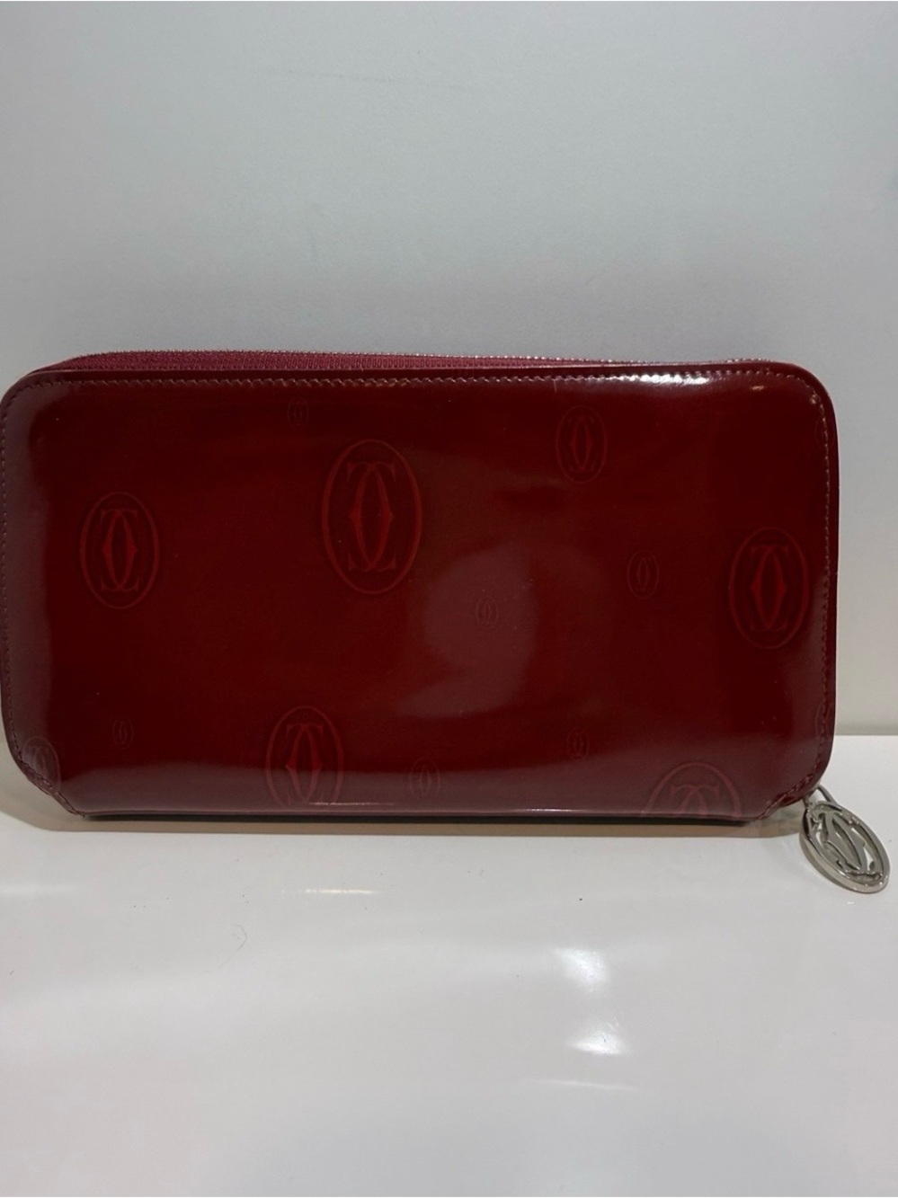 Cartier Red Patent Leather bourdeaux birthday Zip Wallet